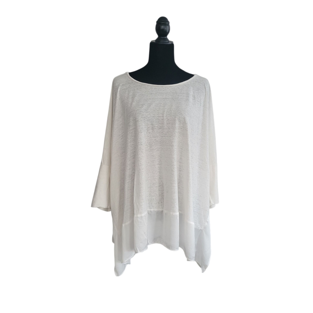 Ozai N Ku White Mixed Media Flowy Top Size XL